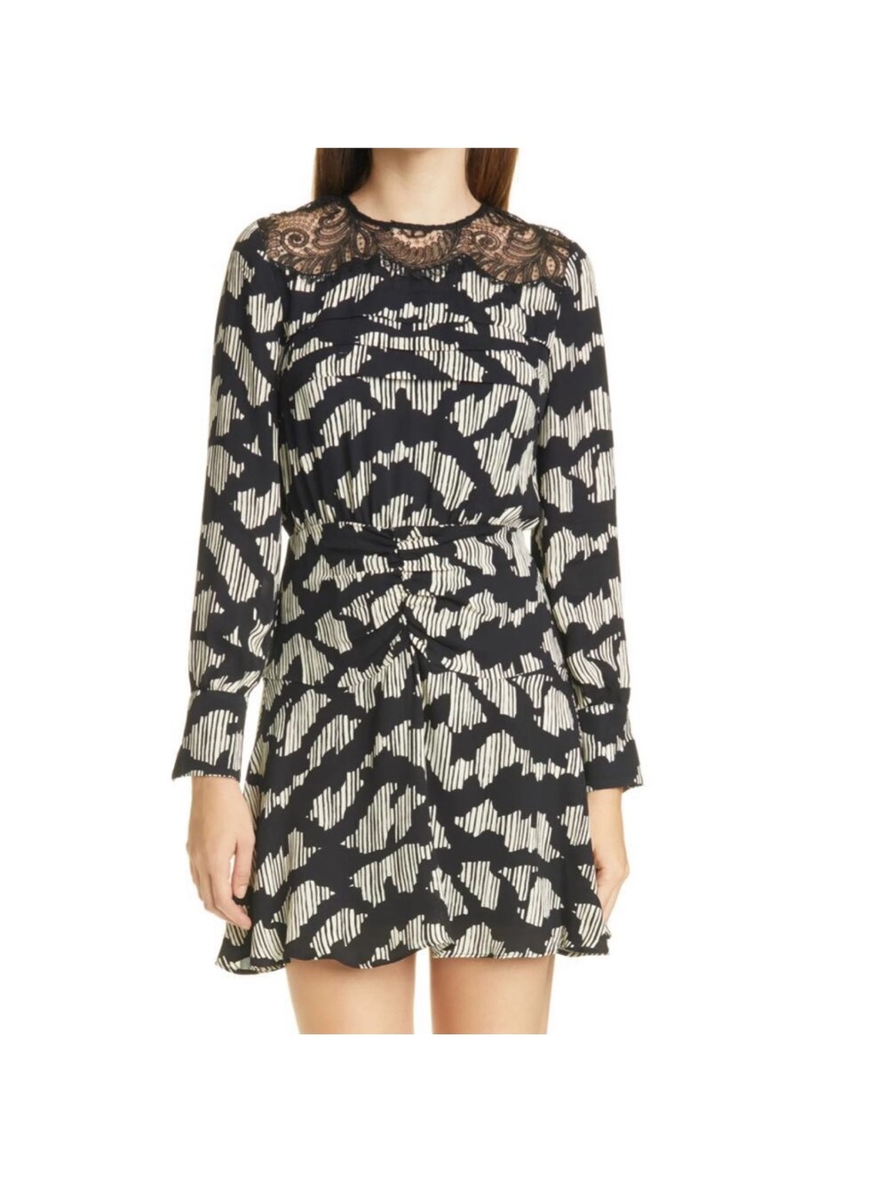 Reiss Miya Print Lace placement black and white mini Dress size 8